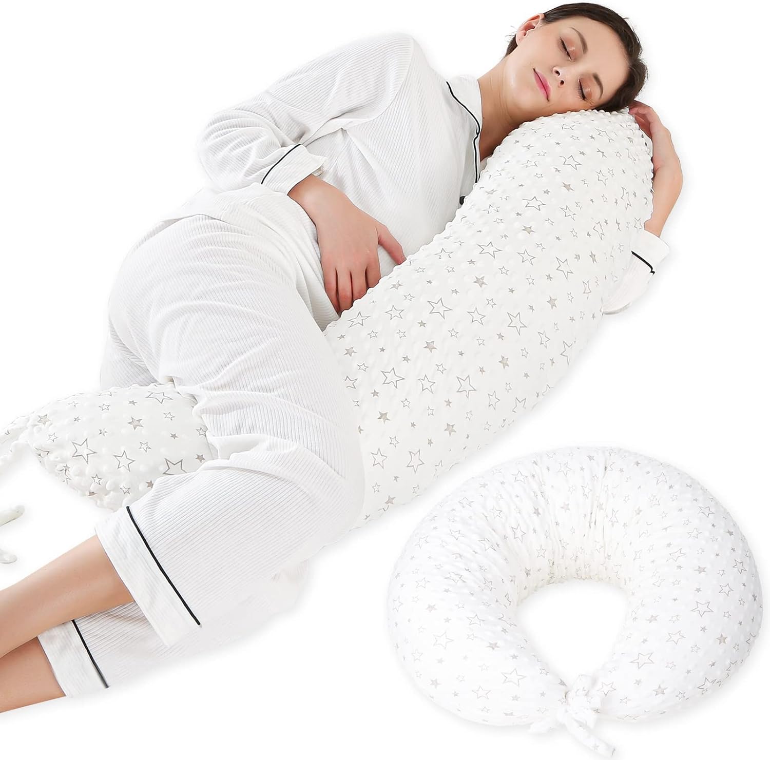 230816031005407_1 PinkFroggie 46" Long Pregnancy Pillow for Side Sleeping,Full Body Maternity Pillow with Removable Cover,Baby Comfort with Back Support,Versatile Surgery Recovery Support Cushion - Image 1